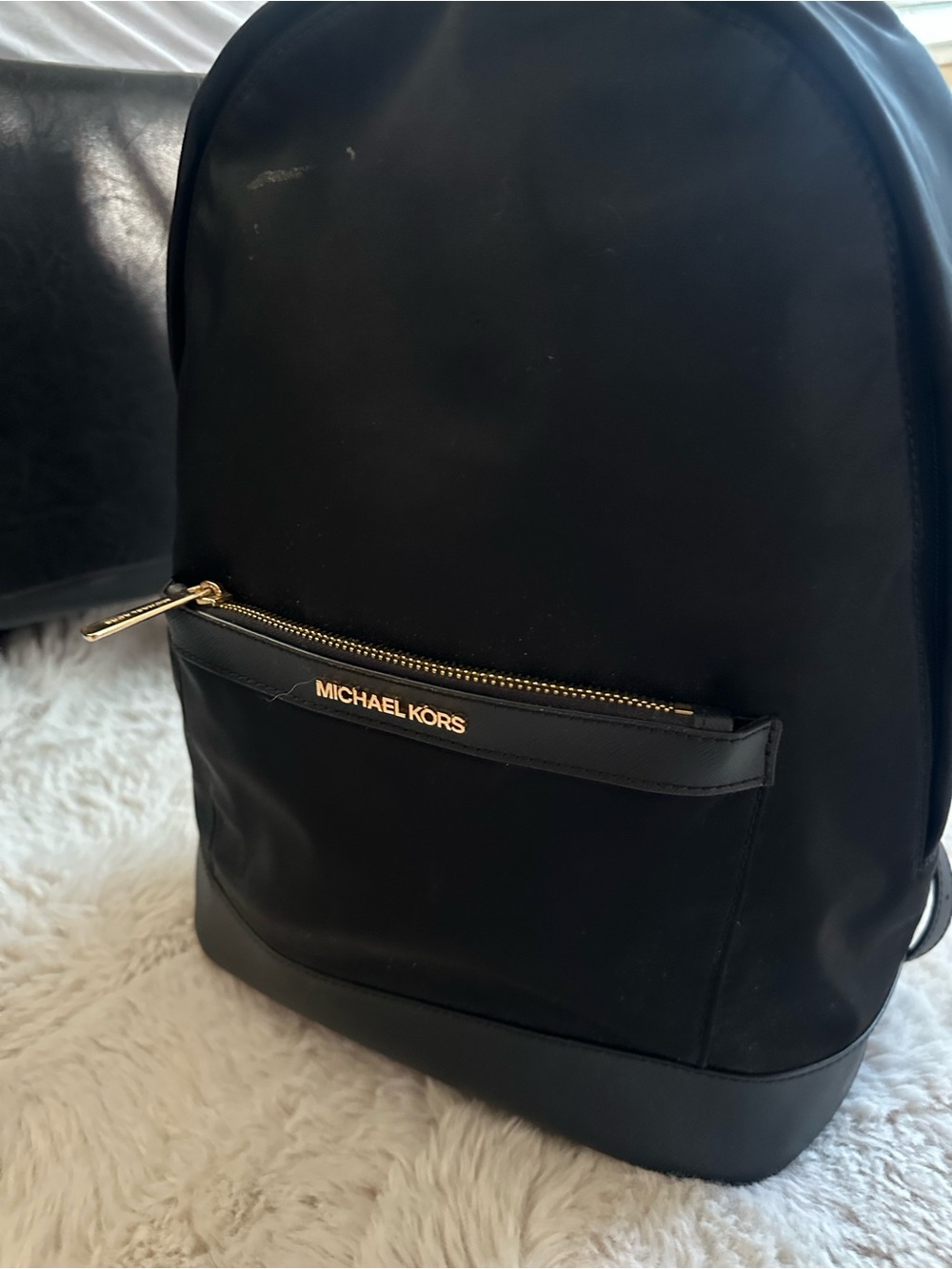 Michael Kors Black Backpack with Gold Hardware Logo